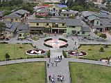 Ecuador Quito 04-05 Mitad Del Mundo Equator Line Here is a view of the equator line from the top of the La Mitad del Mundo. Behind are dozens of stores where you can buy things like souvenirs and clothing.